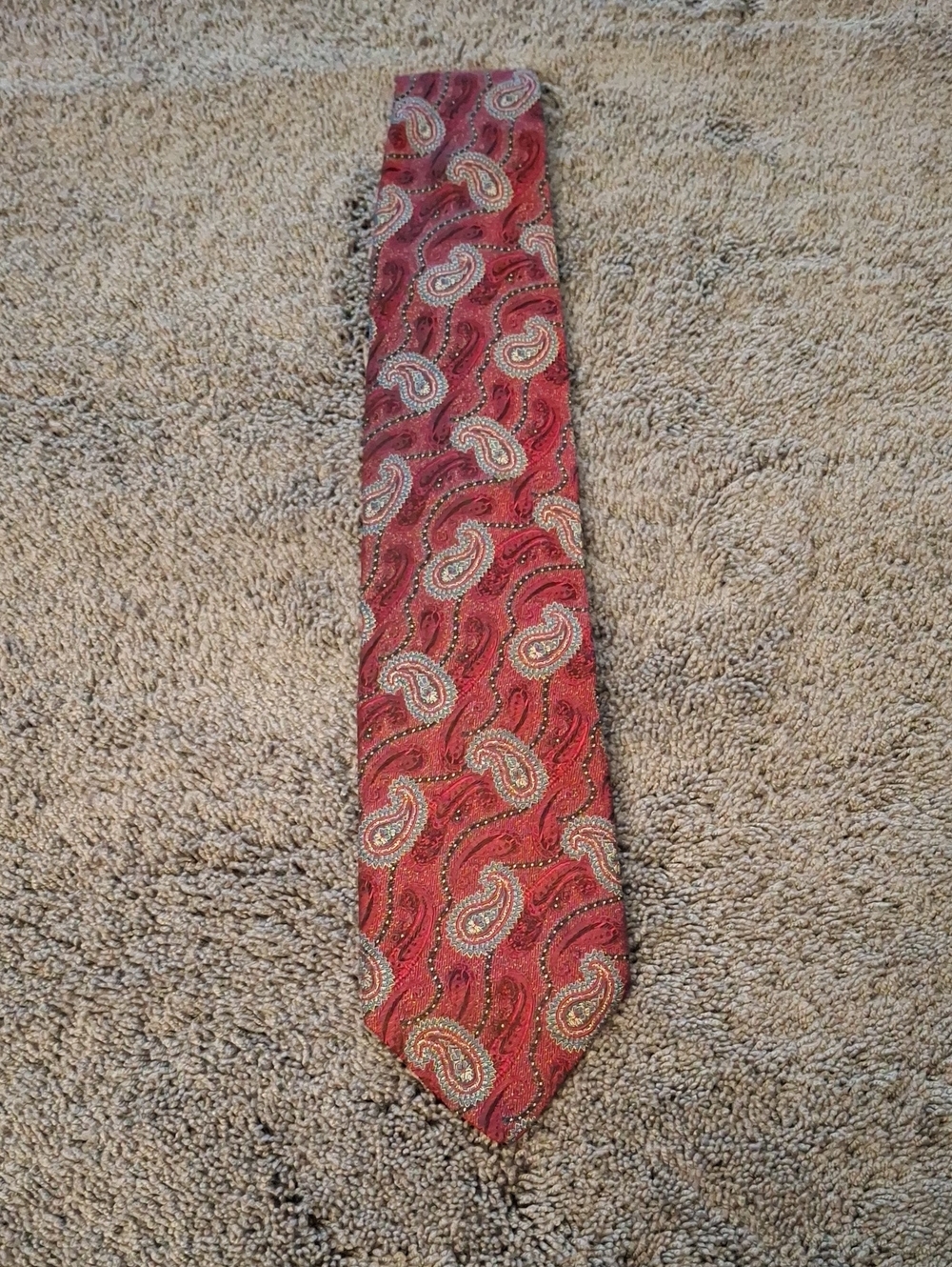 Jos. A. Bank Red Paisley Silk Tie with Gray and Navy Accents